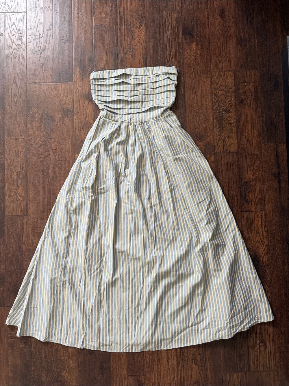 Striped Strapless Maxi Dress in Light Blue and Cream